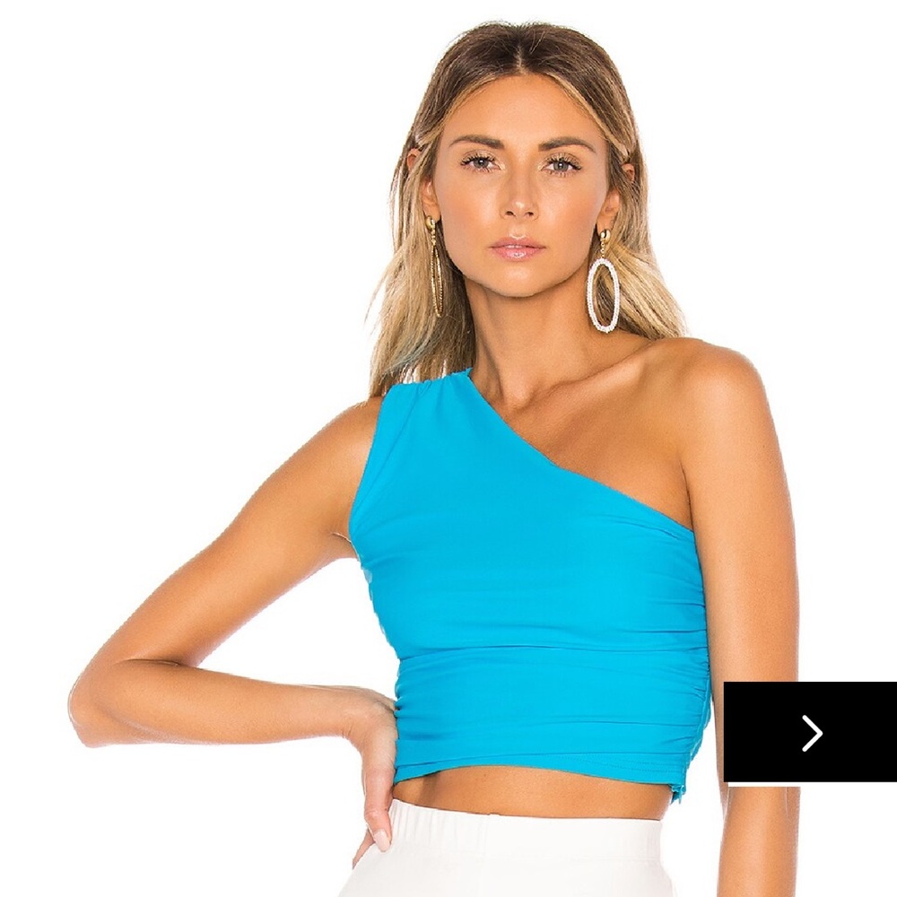Revolve Superdown Crop One Shoulder Blue Top